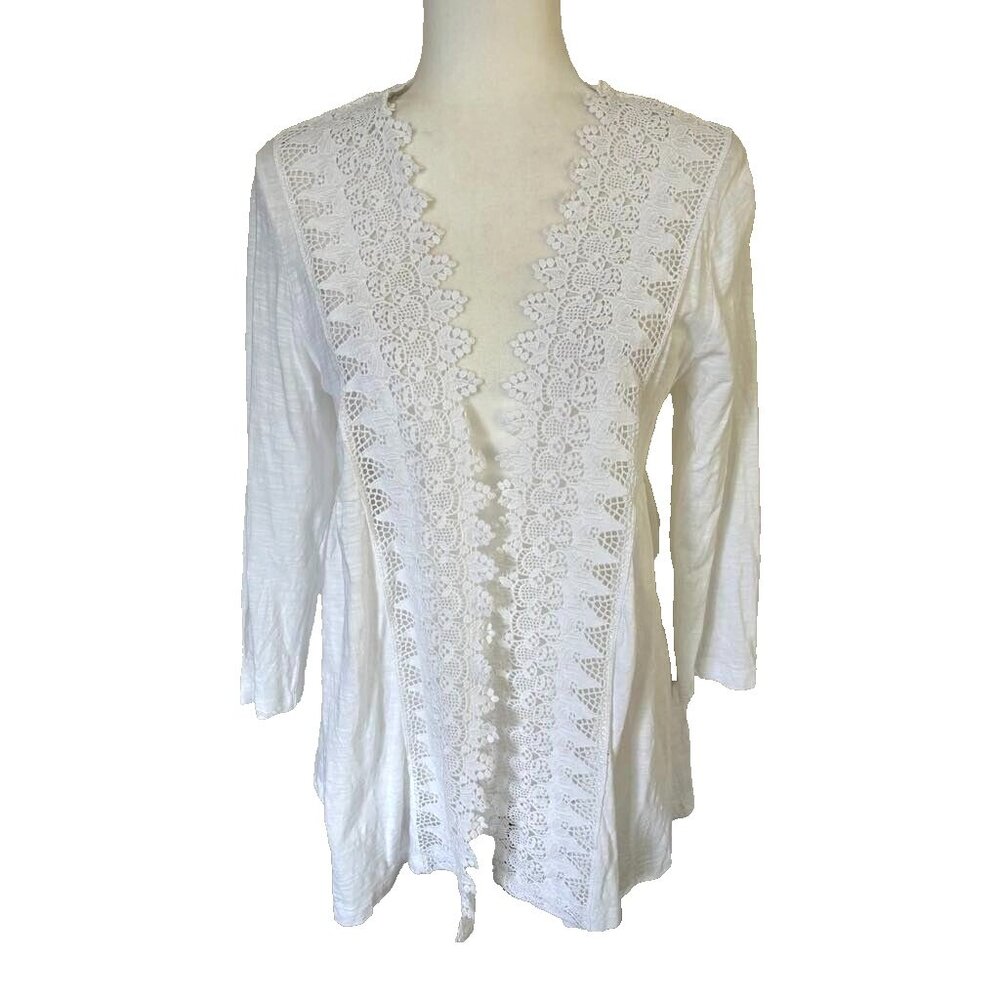 April Cornell Cardigan Size XXS Mesh Lace Cottagecore Fairy Peasant White Cotton